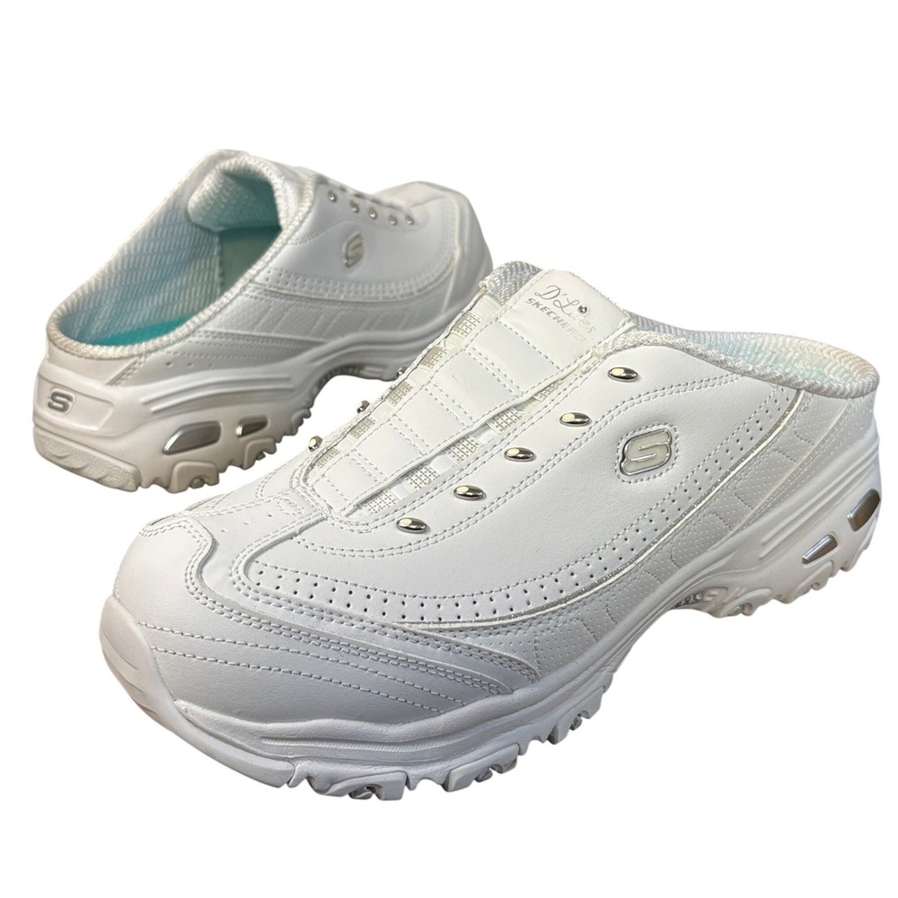 Skechers Womens 11 Wide DLites Original Mule Sneaker Slip On White Silver